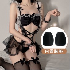 Guiruo Fun Underwear Seduction Mesh Pajamas Bed Small Breast tease Passionate Hand Tear Maid Uniform Set 1555