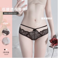 Guiruo Spring/Summer Fun Lingerie Women's Sexy Lace Perspective Attraction Cute and Sweet Bow Knot Low Waist Underwear 1153