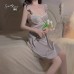 Guiruo Satin Embroidery Lace Perspective Low cut Gathering with Chest Pads Sexy Sleeping Skirt Outer Robe Home Suit Set 3559