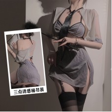 Guiruo Sexy Perspective Cardigan Top Pure Desire Three Point Wrap Hip Split Secretary Professional Uniform Fun Set 3661