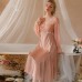 Guiruo New Long Ice Silk Pajamas Women's Court Style Long Sleeve Lace Perspective Pajama Dress Home Suit Set W2805