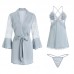 Guiruo Sexy Autumn New Women's Satin Lace Chest Cushion Sleeping Dress Lace up Outer Robe Home Furnishing Set Issued on behalf of 1170