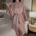 Guiruo Satin Deep V Loose and Comfortable Lace Splice Split Lace Lace Cut Out Temptation Sleeping Skirt Outer Robe Home Suit 542