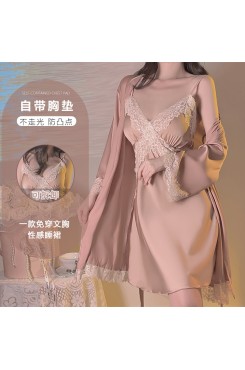 Guiruo Brand Silk Smooth Satin Lace Deep V with Chest Pads to Show Slim Slim Slim Hanging Strap Sleeping Skirt Outer Robe Home Furnishing 3789