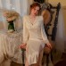 Guiruo Sexy V-neck Satin Lace Embroidery and Chest Cushion Split Simple and Comfortable Sleeping Dress Home Suit Set Q2956