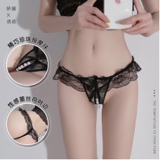 Guiruo Fun Lingerie Women's Sexy Perspective Lace Massage Pearl Underwear Open Stop No Take Off G-string Pants Foreign Trade 1142