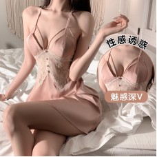 Guiruo Sexy Backless Temptation Pajamas with Breast Pads, Lace Strap Pajama Dresses, Solid Color Home Furnishing Set, Issued on behalf of 2403