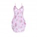 Rose like Sweet Flower Print Chiffon Sexy Split Perspective Attractive Women's Sling Sleeping Dress Home Set 19224