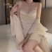 Guiruo Pure Desire Sweet Spicy Style Low Chest Swinging Collar with Chest Pads Waist Tie up Satin Nightgown Outer Robe Home Furnishing J3281