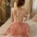 Guiruo Sexy Pure Desire Steel Ring Gathering Pajamas Ice Silk Bow Strap Dress Outer Robe Women's Home Fur Set 2359