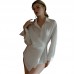 Guiruo Brand Simple Solid Color Long Sleeve Pure Desire Shirt Comfortable Irregular Lace up Pajama Home Set J3549