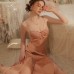 Guiruo Brand's Simple and Comfortable Satin Deep V Lace Chest Cushion Sexy Long Sleeping Dress Temptation Home Sleeping Dress J2792