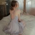 Guiruo Sexy Satin Patched Lace V-neck with Chest Pads, Pearl Strap Sleeping Dress, Outer Robe, Women's Home Furnishing J3133