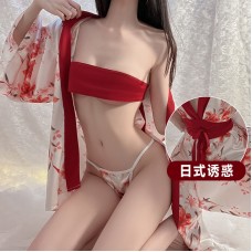 Guiruo Fun Underwear Sexy Printing Temptation Short Cardigan Kimono Japanese Strap Bed Uniform Set 1567