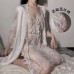 Guiruo Lace Perspective Temptation Pajamas Women's Lace Up Long Large Hanging Pajama Dresses Nightgown Homewear Set 311