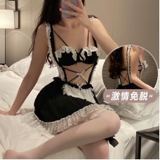 Guiruo Fun Lingerie Sexy Sweet Maid Uniform Role Play Temptation Lace Hollow Pure Desire Set 2778