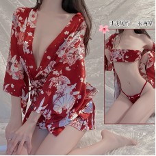 Guiruo Fun Lingerie Sexy Deep V Temptation Japanese Printed Thin Kimono Uniform Bed Set Issued on behalf of 1597