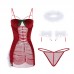 Guiruo Fun Underwear Sexy Open Back Velvet Perspective Mesh Strap and Chest Cushion Christmas Dress Uniform Set 1796