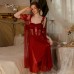 Guiruo Sexy Backless and Chest Cushion Perspective Lace Combination Yarn Seduction Sling Sleeping Dress Outer Robe Home Suit Set 3382