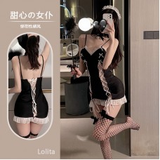 Guiruo Fun Lingerie Sexy Lacing Hollow out Temptation Sweet Maid Hanging Dress Bed Uniform Sexy Set 1742