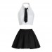 Guiruo Sexy Shirt Collar Hanging Neck Open Back Temptation and Hip Short Skirt Workplace OL Hot and Spicy Women's Uniform Set 2948