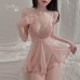 Guiruo Fun Lingerie Sexy Mesh Perspective Attractive Puffy Skirt Sweet Hanging Sleeping Dress Home Suit Set 1583