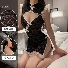 Guiruo Fun Underwear Retro Lace Perspective Pure Desire Qipao Temptation Uniform Split Passion Hot Set 3010