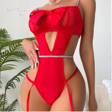 Guiruo Fun Lingerie Women's Solid Satin Sexy Hollow Bow Tie Pure Desire Temptation One Piece Clothing Foreign Trade 9210