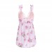 Guiruo Sexy Printed Chiffon Deep V Pure Lust Style High Split Sweet Temptation Open Back Strap Funny Sleeping Dress 3328