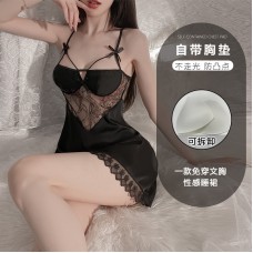 Ruo Ruo Sexy Temptation Pure Desire Lace Hollow Out Private Room Open Back Lace Up Sleeping Dress Women's Home Fur Set 2270