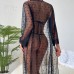 Guiruo Fun Lingerie Fragmented Flower Mesh Perspective Lace up Outer Robe Sexy Three Point Adult Sleeping Dress Set Foreign Trade 9185