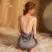 Guiruo Sexy Deep V Low Chest Temptation Pajamas Open Back Chain Solid Comfortable Sling Dress Home Suit Set 2139