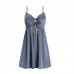 Guiruo Spring/Summer Sexy Deep V Solid Thin Pajama Bow Tie Up Sleeping Dress Home Suit Set 2257