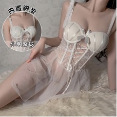 Guiruo Fun Lingerie Sexy Pure Desire Wind Mesh Perspective and Chest Cushion Steel Ring Gathering Sling Sleeping Dress Set 3301