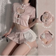 Guiruo Fun Lingerie Love Hollow out Super Short Top 100 Pleated Short Skirt Pure Student Uniform Fury Set 462