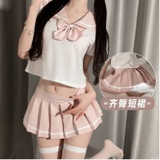 Guiruo Fun Underwear Sexy, Sweet, and Pure Student Dress Open Hip 100 Pleated Short Skirt Women's Bed Uniform Set 2628