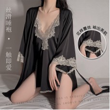 Guiruo Satin Lace Pajamas Hanging Pajamas Bride Gown Lace Bathrobe Home Furnishing Set Issued on behalf of 272