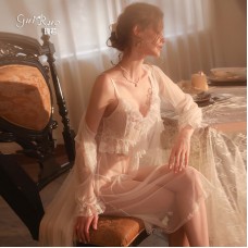 Guiruo Fun Lingerie Sweet Mesh Transparent Temptation Sling Sleeping Dress Outer Robe Women's Home Furnishing Set Issued on behalf of 2132