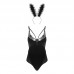 Guiruo Fun Lingerie Sexy Deep V Velvet Splice Lace Cute Rabbit Girl Concealed Open Range One Piece Set 604