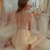 Guiruo Sexy V-neck Butterfly with Chest Pad Mesh Splice Lace Perspective Sleeping Dress Outer Robe Home Suit Set 3262