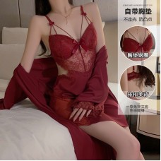 Guiruo Sexy Gathering Pajamas with Chest Pads and Steel Rings Large Hanging Pajama Dress Outer Robe Women's Home Furnishing Set 2044