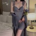 Guiruo Sexy Open Back with Chest Cushion Steel Ring Gathering Light Luxury Satin Nightgown Outer Robe Women's Home Set P3119