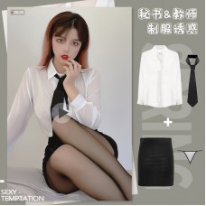 Guiruo Fun Lingerie Women's Sexy Chiffon Perspective Tie Pure Student Costume Role Playing Uniform Set 416