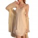 Guiruo Sexy Satin Deep V Private Sleeping Dress Solid Loose Mesh Perspective Outer Robe Women's Home Furnishing Set 2369