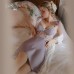 Guiruo Lingerie Sexy Deep V Transparent Yarn with Chest Cushion Flying Sleeves Satin Sleeping Dress French Robe Home Suit Set P3450