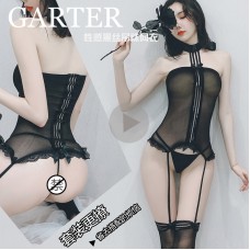 Guiruo Fun Lingerie Sexy Hanging Neck Elastic Perspective Slim Fit Mesh Clothing Teasing Uniforms Temptation Set Issued on behalf of 8053