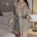 Guiruo Soft Mesh Embroidery Lace and Chest Cushion Deep V Sexy Open Back Sleeping Dress Outer Robe Home Suit 3900