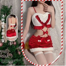 Guiruo Fun Underwear Sexy Christmas Velvet Open Back Suspended Dress Rabbit Girl Role Playing Uniform Set 2434