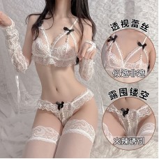 Guiruo Three Point Fun Lingerie Couple Passionate and Sexy Set Flirting Sexy Lace Small Chest Uniform Set 616