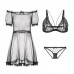 Guiruo Fun Lingerie Sexy Mesh Perspective Hot Three Point Sleeping Dress Three Piece Home Suit Set Issued on behalf of 1213